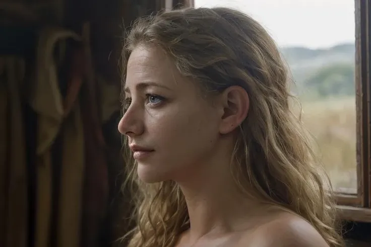 woman louisaclein, <lora:louisaclein2:0.9>,A stunning intricate full color portrait in side profile as (viking warrior woman: 1.2), (barbarian) looking to side, epic character composition, by ilya kuvshinov, alessio albi, nina masic, sharp focus, natural lighting, subsurface scattering, f2, 35mm, film grain