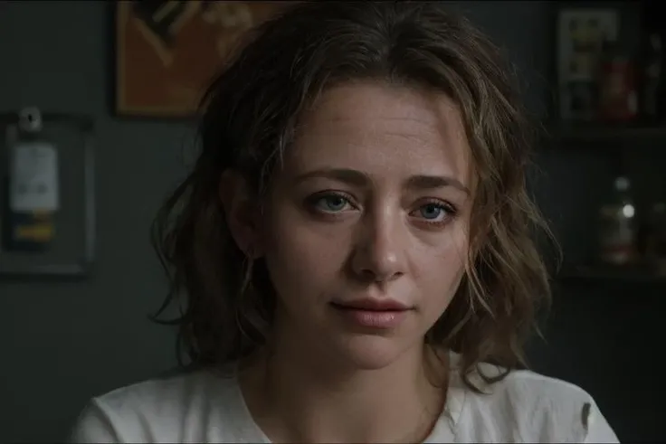 woman louisaclein, <lora:louisaclein2:1>, cinematic shot, closeup 3/4 view, a (scared:1.8) (sin city:1.1) noir in a (seedy neon dive bar:1.1), (looking over her shoulder:1.1). Steam, intricate background. sci-fi horror movie, moody, dimly lit, soft lighting, backlit, cinematic film still (eerie blue lighting:1.3), shallow depth of field, vignette, extremely detailed, high budget Hollywood movie, cinemascope, (film grain:0.3), detailed, realistic, 8k uhd, high quality, 1girl