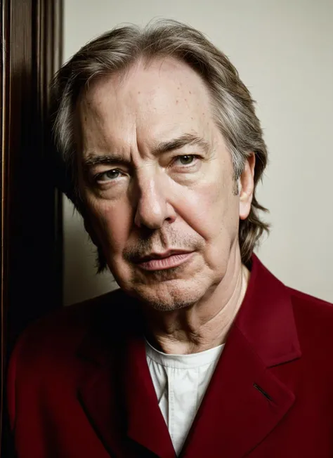 RAW photo of alanrickman-ti, natural lighting, 8k uhd, dslr, high quality, film grain, Fujifilm XT3, <lora:add_detail:0.7>, by William Eggleston christmas theme