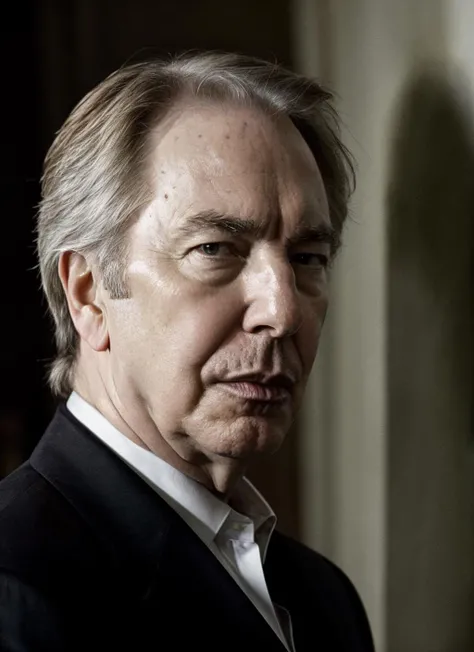 RAW photo of alanrickman-ti, natural lighting, 8k uhd, dslr, high quality, film grain, Fujifilm XT3, <lora:add_detail:0.7>, by Henri Cartier-Bresson christmas theme