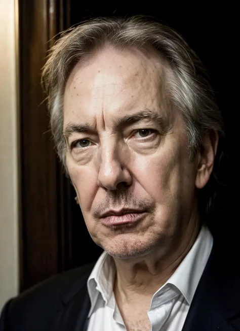 RAW photo of alanrickman-ti, natural lighting, 8k uhd, dslr, high quality, film grain, Fujifilm XT3, <lora:add_detail:0.7>, by Henri Cartier-Bresson christmas theme