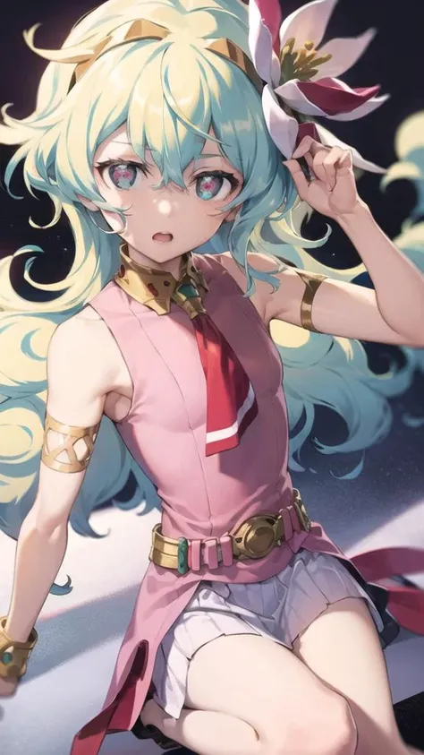 + +, 1girl, armlet, dress, flat chest, flower, hair flower, hair ornament, long hair, multicolored hair, pink dress, pink skirt, skirt, sleeveless, solo, <lora:nia_v1:0.9>, <lora:Vivid_Impactful_Style_4g:0.7>