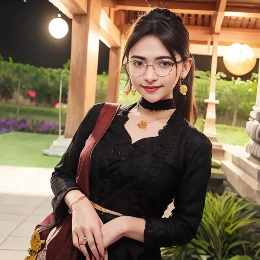 masterpiece, best quality,1girl, arni wearing eyeglasses, small breasts, short hair,bangs,brown eyes, smile, closed mouth, earrings, jewelry, looking at viewer, brown hair ponytail, realistic, white, blur background, hindu temple, night, moon, global illumination, white attires
<lora:balinese_v10:0.8>
<lora:arnilora:1>