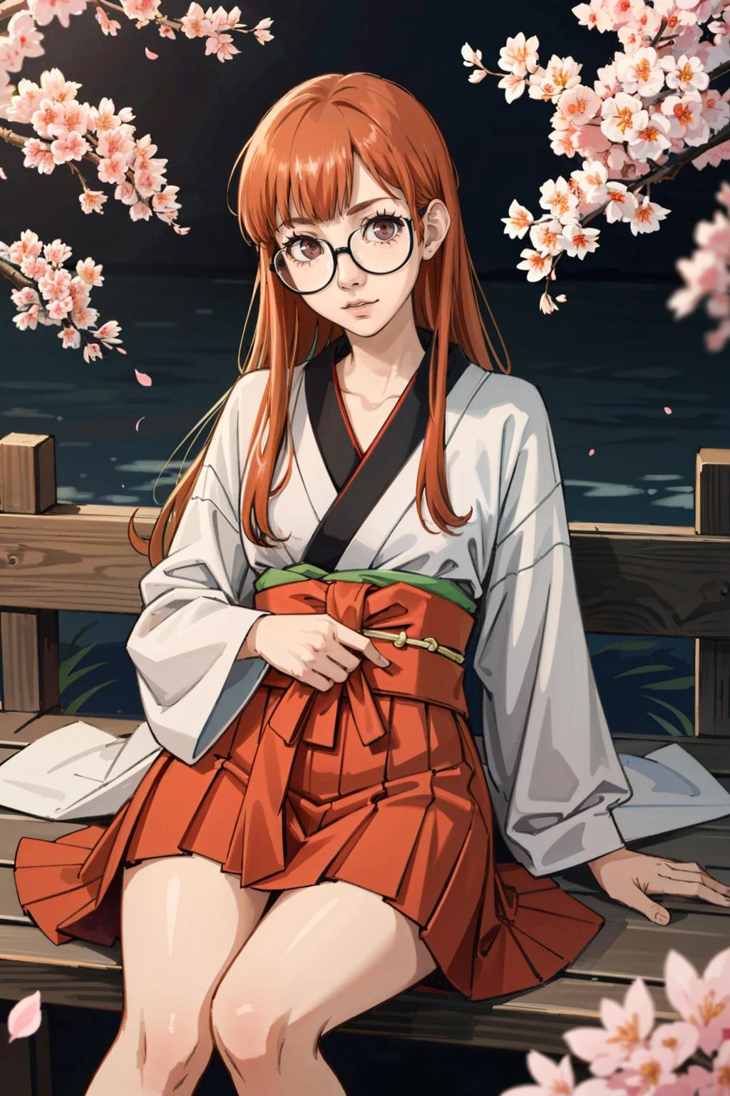 ((masterpiece, best quality))
<lora:Persona5FutabaSakura:0.9>
Persona5FutabaSakura, 1girl, solo, long hair, glasses, in a traditional kimono, surrounded by cherry blossoms, one hand on the thigh