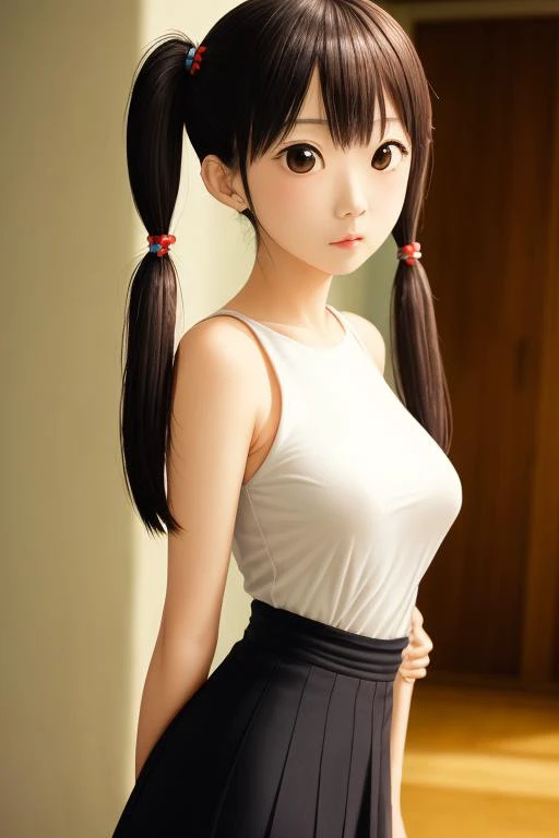 realistic, Photograph of <lora:Nagasawa Marina LORA-2:0.3> Nagasawa Marina, medium breasts, twin tails, black hair, brown eyes, highly detailed and intricate, shot on 25mm F1.4 Sony R7,