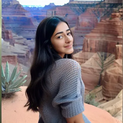 photo of young woman, ananyapanday, backdrop of grand canyon <lora:ananyapanday_LORA:0.75>