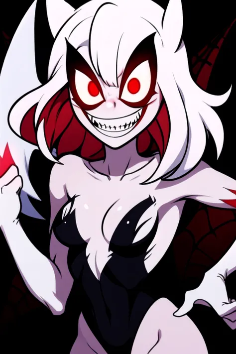explicit, best quality, 1girl, hood, mask, spider-gwen, nudity, (broken costume, torn bodysuit 1,4) mask, <lyco:spider_gwen:0.6> (nipples 1,4) teeth, horror (theme), red eyes, smile, sharp teeth, fangs, glowing, dark, blood, grin, glowing eyes,  <lora:ExeHardcore:0.8> exe,