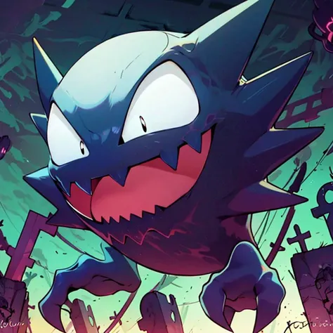 ((masterpiece,best quality)),
<lora:Haunter_Pokemon_Anime:0.9>, Haunter_Pokemon, floating, no humans, pokemon \(creature\),
solo, smiling, looking at viewer, glowing, neon,
graveyard,
cinematic composition,