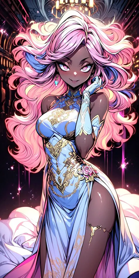 (masterpiece:1.3), (best quality: 1.4), top quality, (1girl), beautiful young woman, shiny dress, ultra high res, cute, highly detailed, ivory color, pink hair, straight hair, upwaist, dynamic pose, <lora:add_detail:1>