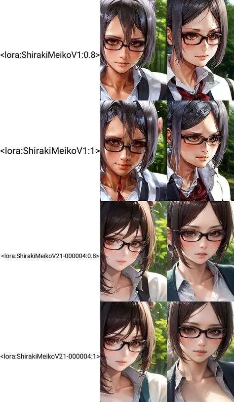 (masterpiece, best quality:1.2),shiraki meiko, 1girl, (school uniform:0.8), (close up, face:1.2), glasses, hair bun, forest, <lora:ShirakiMeikoV1:0.8>
