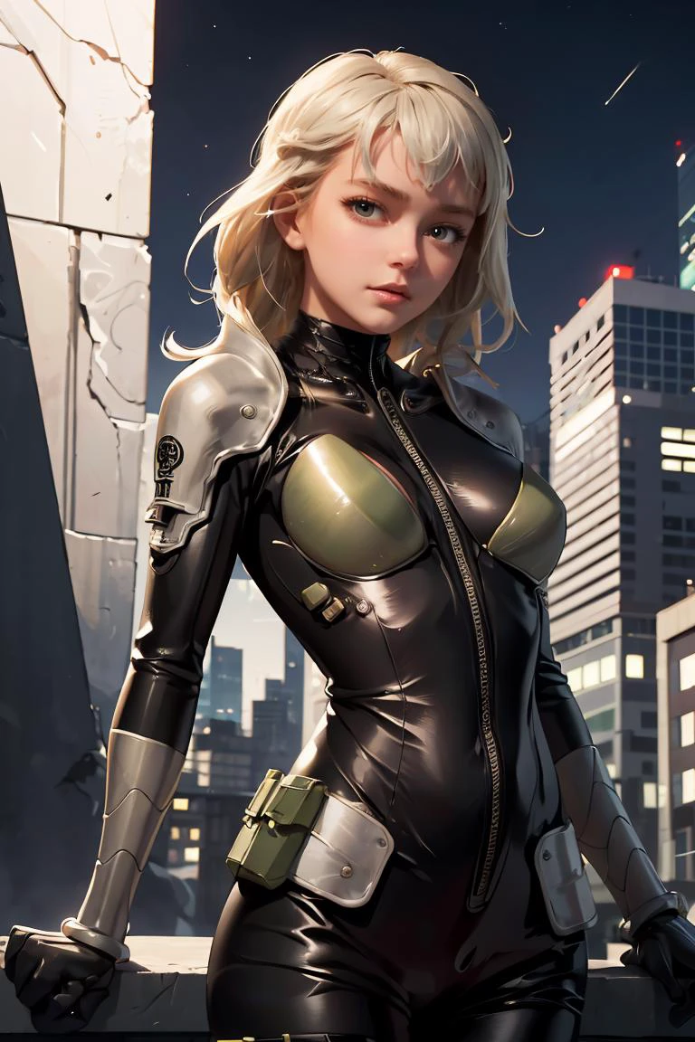 (masterpiece, best quality), 1girl, 22 years old, skyscraper, night, beautiful face,<lora:kaiju8:1> bodysuit, armor, kaiju8,