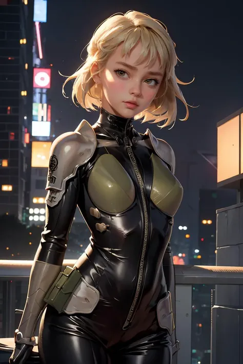 (masterpiece, best quality), 1girl, 22 years old, skyscraper, night, beautiful face,<lora:kaiju8:1> bodysuit, armor, kaiju8,