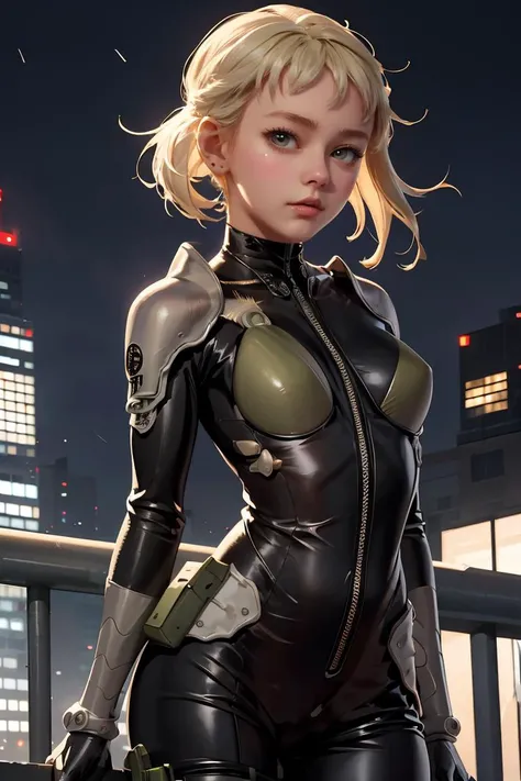 (masterpiece, best quality), 1girl, 22 years old, skyscraper, night, beautiful face,<lora:kaiju8:1> bodysuit, armor, kaiju8,