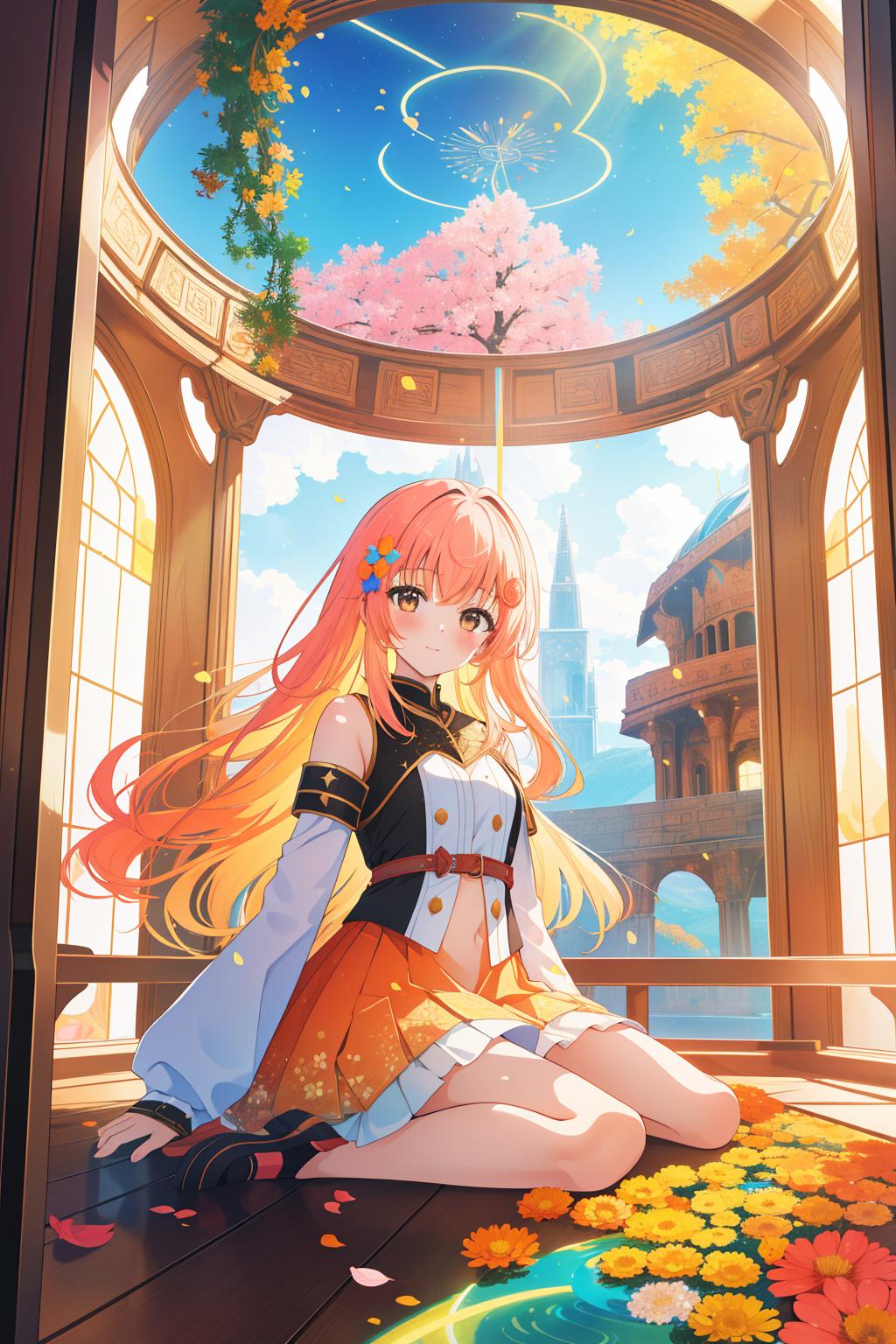 A girl sitting on the floor in front of a window - SeaArt AI