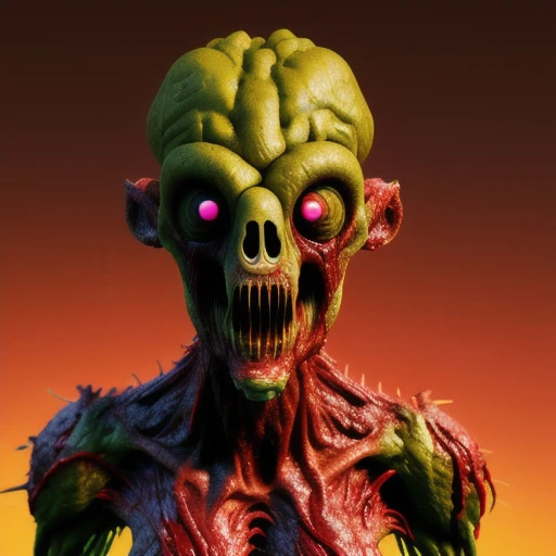 photorealistic, hyperrealism, octane render, defuse light, high detail, 8k, hyper scary nude creature tryptophobitize RottingZombie person, full body, very bloody, plenty dead meat, grotesque background at golden hour