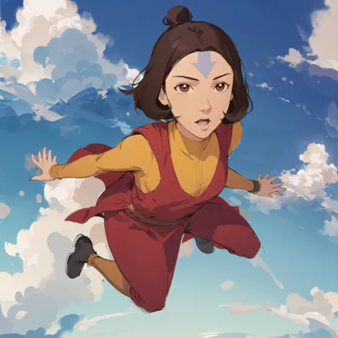 zoomed out, wide angle shot, clouds and sky background
<lora:Jinora_TLOK:0.7>
Jinora \(the legend of korra\), sfw, full body shot, cartoon, best quality, extremely detailed clothing fabric, extremely detailed face, perfect lighting, ultra-high res, 8K UHD, flying in the air with glider, airbender outfit