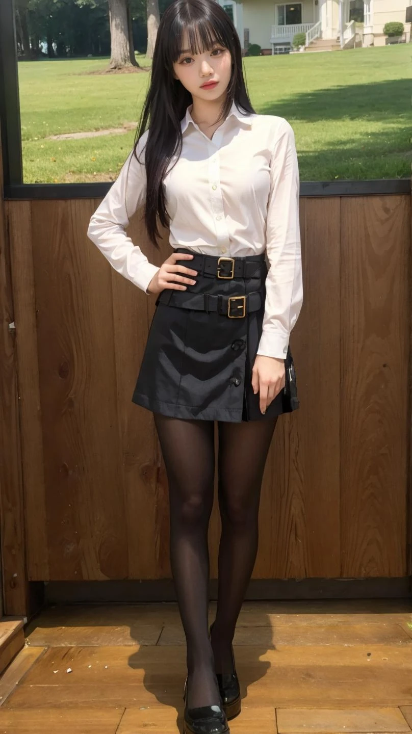 1girl,full body,Hand down vertically,dress,pantyhose,long hair,(torn legwear:1.2),(masterpiece:1.0),(best quality:1.0),(ultra highres:1.0),(ultra detailed),(sharp focus),