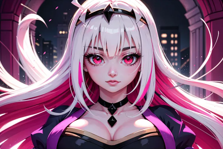 (detailed face and eyes:1.3),
<lora:Nikusa:1> Nikusa, colored inner hair, pink colored inner hair, red eyes, white hair, huge breasts,
Ultra-detail,(highres:1.1),best quality,(masterpiece:1.3),cinematic lighting,