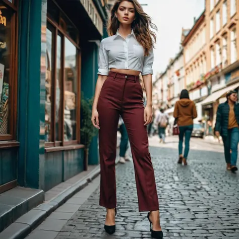 view from the waist down,1girl, 21 y.o. wearing high-waisted trousers