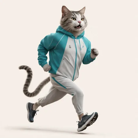 A HuMeow man jogging in athletic clothing <lora:SDXL-HuMeow-LoRA-r8-000003:1>
