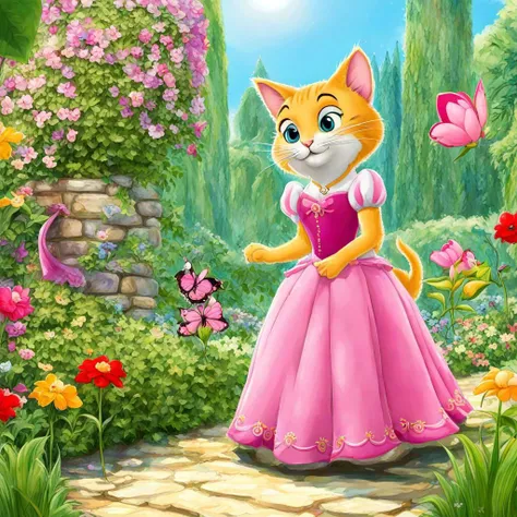 A cute HuMeow princess in her garden DreamDisPix <lora:SDXL-HuMeow-LoRA-r8-000003:1> <lora:SDXL-DreamDisPix-Lora-r32:0.8>