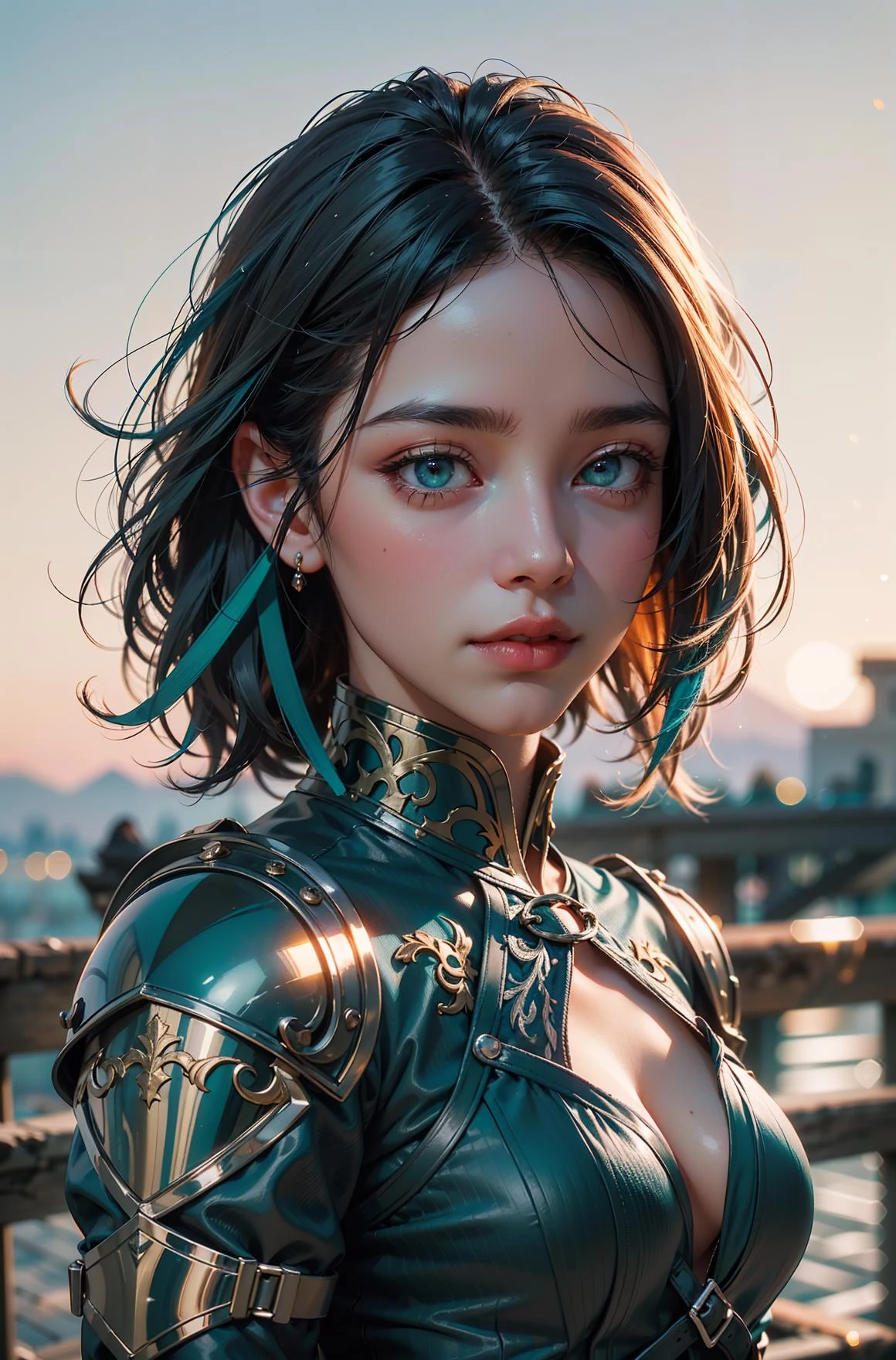 (absurdres, highres, ultra detailed)
(masterpiece), (extremely intricate:1.3), (realistic), portrait of a girl, the most beautiful in the world, (medieval armor), metal reflections, upper body, outdoors, intense sunlight, far away castle, professional photograph of a stunning woman detailed, sharp focus, dramatic, award winning, cinematic lighting, , volumetrics dtx, (film grain, blurry background, blurry foreground, bokeh, depth of field, sunset, motion blur:1.3), chainmail,exposure blend, medium shot, bokeh, (hdr:1.4), high contrast, (cinematic, teal and orange:1.4), (muted colors, dim colors, soothing tones:1.3), low saturation,