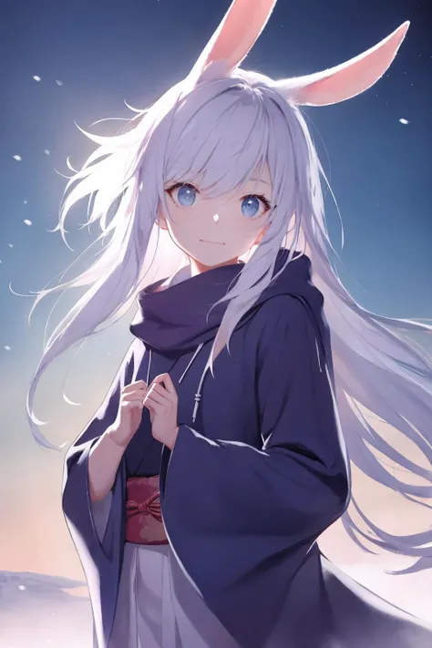 **kawaii girl, ++solo+, ++best quality, ++illustration\\, ++splendid//, ++minor//, ++wind//, ++perfect composition//,++gallant/, ++remnants//, ++morbid-//, ++occult//, ++deadly--, ++gloves^, **night view^\, ++ephemeral girl//, enthusiast, bewitching, *kawaii girl//, *light leaks\\, ++wind//, ++ink splashing, ++upper body, *stand still, ++outline//, ++character focus//, ++absurdly long hair, ++white hair//, ++bow, \+fluffy//, ++detailed eyes//, hoodie, ++detailed sky, ++rabbit*, ++rabbit*, scarf, ++illustration\\, ++booth//, ++booth//, ++booth//, ++illustration\\, ++illustration\\, ++illustration\\, ++illustration\\, ++best quality, ++best quality, ++best quality, ++best quality*, ++japanese//, snow, twilight, <lora:SilvermoonMix04:1>