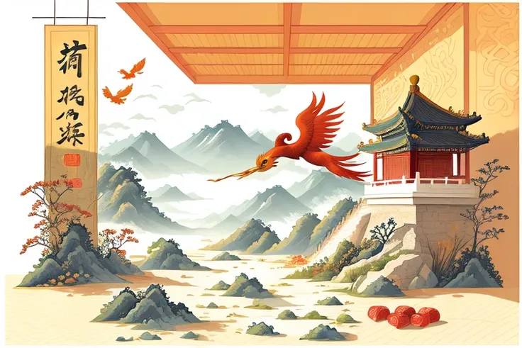(Illustration:1.3) Chinese Phoenix,Rerolling paper art,Super beautiful Chinese scene, <lora:flat illustration:1>,(by Artist Anna Dittman:1), (((masterpiece))), (((best quality))), ((ultra-detailed)),(detailed light),((an extremely delicate and beautiful)),