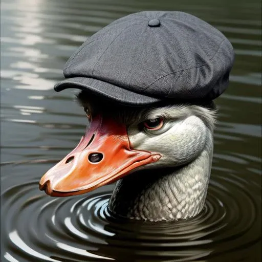 duck, waterfowl, <lora:flatcap3:0.5>, flat cap, (spikes:1.2), red, <lora:orkz:0.6>