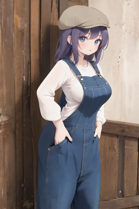 One Girl,{Knee-high socks}、(((Wide Hips)))、 (((Big thighs)))、((Big Ass))、(Large Breasts) Embarrassed look、whole body、Sexy pose,Overalls