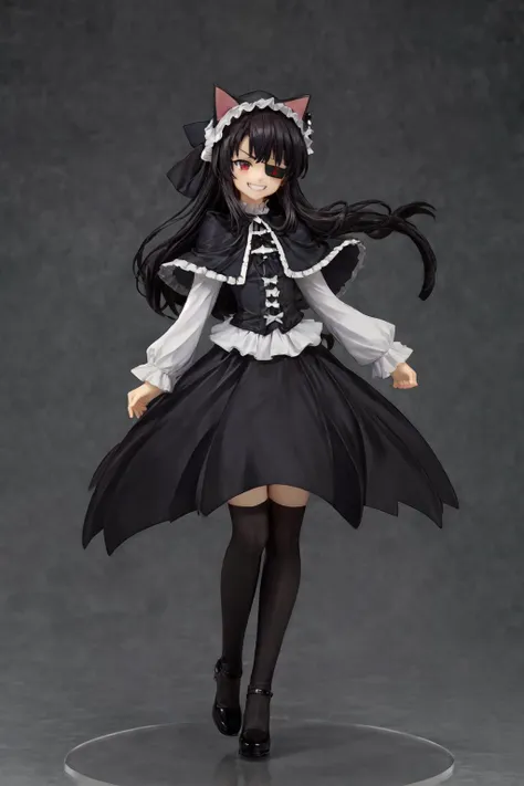 solo, mirai \(senran kagura\), black long hair, BREAK, red eyes, BREAK, eyepatch, v-shaped eyebrows, happy, grin, smug, long frilled dress, frilled sleeves, black dress, capelet, frilled hairband, frilled hat, cat ears, BREAK, full body
<lora:mirai-10:0.8>
<lora:add_detail:1>
<lyco:GoodHands-beta2:1>
<lora:popupparade-10:0.9>
