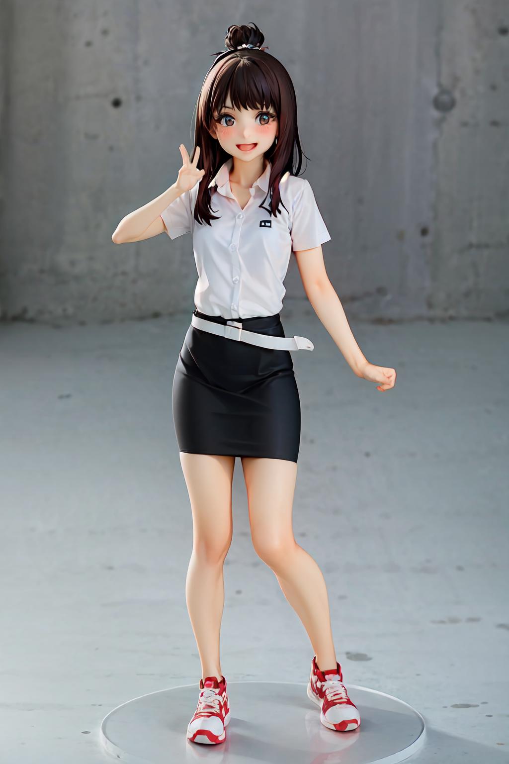 A close up of a woman in a skirt and shirt posing - SeaArt AI