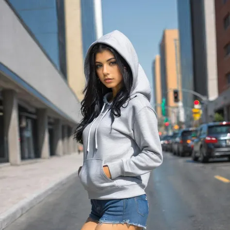 a photo of gina valentina, ohwx, a woman on a city street, wearing a hoodie, best quality, <lora:ginavalentina_SDXL:0.8>