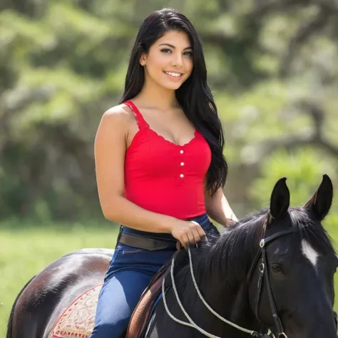 a photo of gina valentina, ohwx, a woman riding a horse, smile, best quality, <lora:ginavalentina_SDXL:0.7>