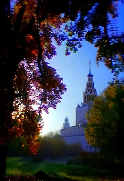 moskva_xxi, sunrise, spire, tree, autumn leaves, old_siemens, foreground, background, overexposure, film grain
<lora:moskva_xxi:1>
<lora:old_siemens, foreground, background, overexposure, film grain:0.9>