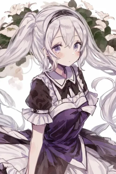 anime,chibi,1girl,white hair,maid apron, purple eyes,black_dress,masterpiece,black_dress,looking at viewer, best_quality,white background,arms behind back,
<lora:supicav2-000012:1>