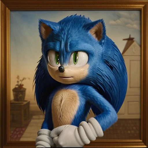 a portrait of sonic,((oil painting)),((by leonardo da vinci))