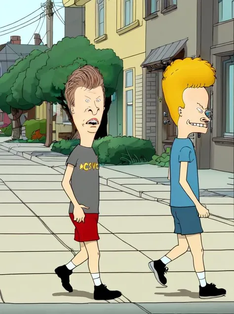 <lora:Beavis_and_Butthead-000014:1>, butthead and beavis together, walking down the street, flat colours, acdc, <lora:add_detail:0.5>, <lora:boldline:-0.2>, <lora:noline:0.3>, 1girl, solo,