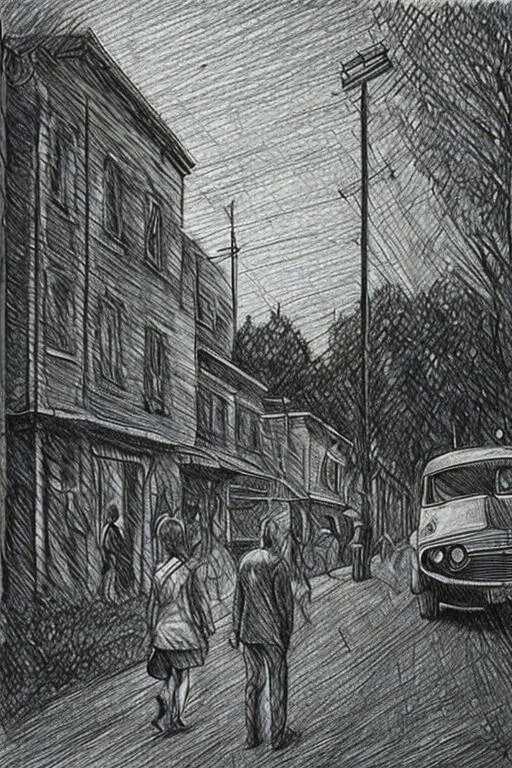 style of Gregory Crewdson drawing <lora:MorehatchingV2:1>