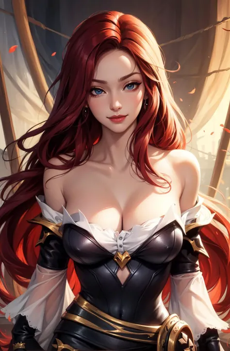 1 woman, Miss Fortune, from above, makeup, Surrealism, depth of field, cinematic lighting, UHD, masterpiece, anatomically correct, textured skin, 2d background