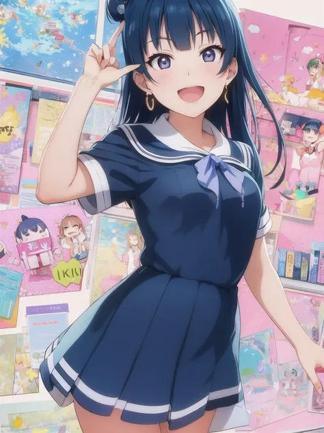 yoshiko, blue hair,<lora:yoshiko_v1:0.7>, original,(illustration:1.1),(best quality),(masterpiece:1.1),(beautiful and clear background:1.25),(extremely detailed CG unity 8k wallpaper:1.1), (colorful:0.9),(depth of field:0.75),( ink splashing:0.95),(color splashing:0.85),(watercolor:0.65),
\\
(cowboy shot:1.4),blue (school uniform:1.4),
1girl, bangs, :d, brown hair, blue_eyes, dress, earrings,looking_at_viewer, neck_ribbon, long hair, smile,
\\
classroom, indoor, sunny, detailed blue sky,