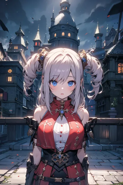 masterpiece best  quality rpg fantasy 1girl solo detailed eyes grow light shadow arms up realistic 3d unreal engine unity horror darkness castle night