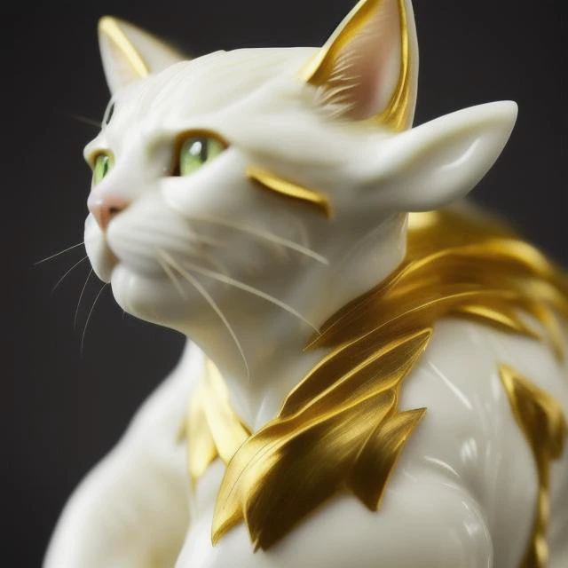 ChromaV5. (A Glossy marble statue of MAXWELL THE CAT made of gold, ivory and onyx, with (shiny eyes made of precious emerald gemstone:1.0) and glossy fur by  GOLDENGLASS :1.1) , stretching his legs on a marble pillar, starring in the role of (Pokemodel:1.1) in ChromaV5 style