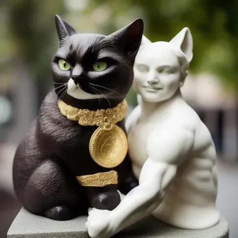 Glossy marble statue, gold and onyx, (MAXWELL THE CAT GOLDENGLASS :1.1) with shiny emerald gemstone eyes, starring in the role of (Pokemodel:0.5) stretching his legs on a marble pillar,