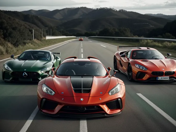 cinematic film still green sportscar mercedes|bmw|ferrari futuristic concept, dynamic action angle, orange theme
. shallow depth of field, vignette, highly detailed, high budget Hollywood movie, bokeh, cinemascope, moody, epic, gorgeous, film grain, grainy