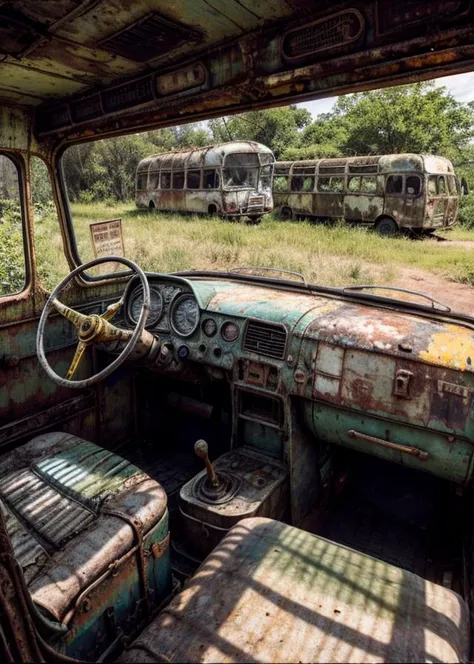 RAW analog photo of decrepit rusty wreck bus in the jungle swamp. cracked paint, broken window, light inside . chalkboard with mathematic equations. Photorealistic, Hyperrealistic, Hyperdetailed, detailed skin, skin, dusty sand,  soft lighting, subsurface scattering, realistic, heavy shadow, masterpiece, best quality, ultra realistic, 8k, golden ratio, Intricate, High Detail, film photography, soft focus, rimlight  <lora:more_details:1>  <lora:entropy-alpha:0.05>   <lora:treebark:0.1> <lyco:skoda706rto-bus-loha:0.5>