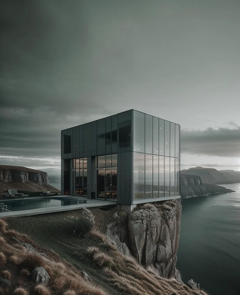 natural light and tones, cinematic film still night scene, view of a (building:1.2) on a cliff with a lake below, green scrubs highland grass, a matte painting by , flickr contest winner, wooden sustainable brutalism, surreal sci fi architecture, architecture digest, <lora:Archiveria_yiu_v30:0.7>
<lora:Cloudify:0.21> . shallow depth of field, vignette, highly detailed, high budget Hollywood movie, bokeh, cinemascope, moody, epic, gorgeous, film grain, grainy , realistic textures and colors
