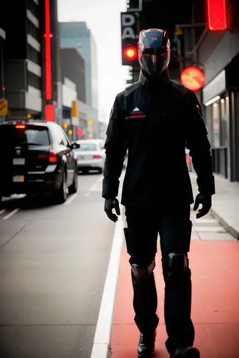 cinematic photo color raw, editorial photograph of a full body hydraulic concept android|robot, red theme , city <lora:Terminate_yiu_v20:0.9> Terminate, background inside, moody, POV, by, spotlight, volumetric, soft rim light, absurdres, hdr, realistic, balanced tones . 35mm photograph, film, bokeh, professional, 4k, highly detailed