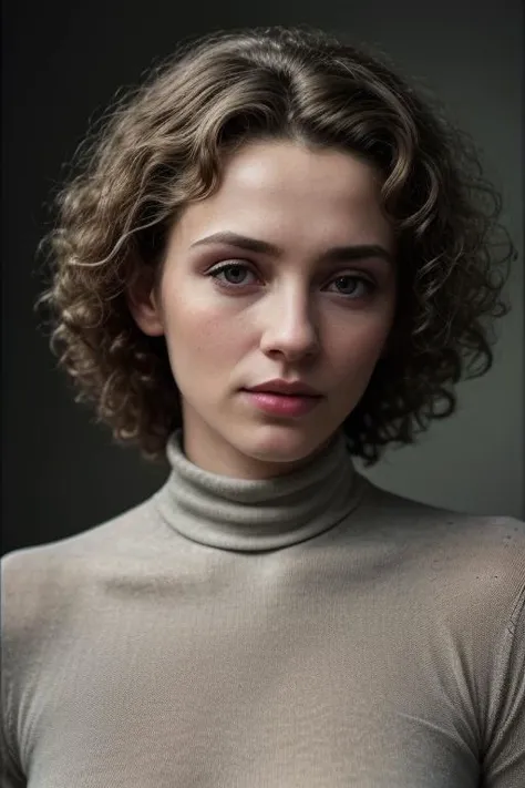 portrait, photomodel, curly hair, turtleneck sweater, PA7_Human-Likeness