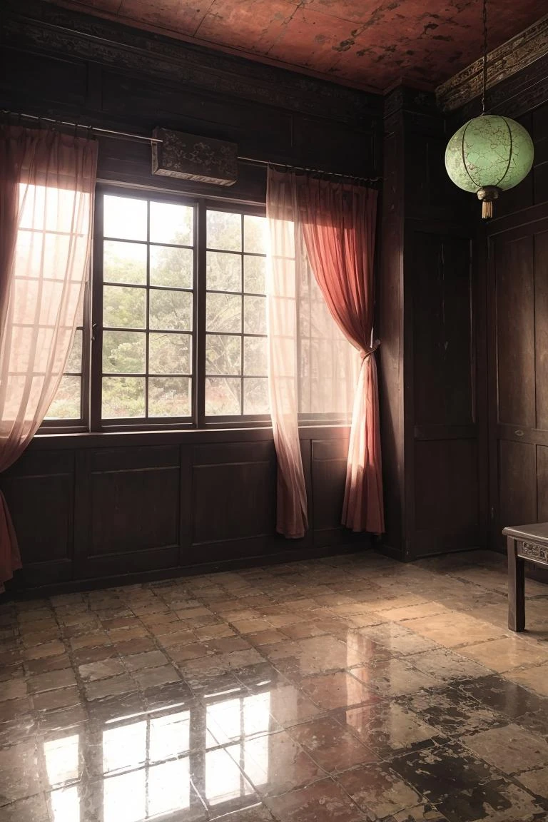 photo RAW, dark theme, decrepit living room, old sofa, oriental, chinese, red, dim light, futuristic, satin, red curtain, patine golden, ornament, mirror, ornate, detail, traditional, wooden floor, <lora:ARWOrientalInterior:0.9>
masterpiece, award winning photography, natural light, perfect composition, high detail, hyper realistic EmeraldGreen
cracked floor, treebark texture, rusty, dusty, dirty <lora:entropy-alpha:.15> <lora:treebark:.05>, dust flying in volumetric athmosphere